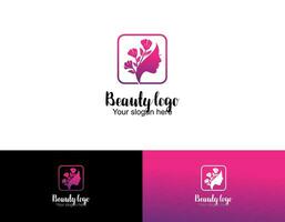 logo de beauté avec femme à l'intérieur du cercle et modèle de conception de carte de visite, fleur, logo, femme, vecteur premium