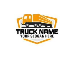 logo avec camion sur fond blanc, style monochrome vecteur