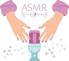 vecteur asmr illustration avec vidéo blogueur femme en utilisant ongles sur microphone à faire tapoter du son