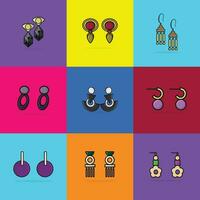 coloré des boucles d'oreilles collection vecteur illustration. un événement des boucles d'oreilles fête porter bijoux conception. beauté mode objets ensemble icône concept.