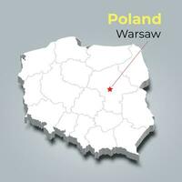 Pologne 3d carte avec les frontières de Régions vecteur