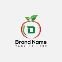 Pomme logo sur lettre ré signe. Pomme icône avec logotype concept vecteur