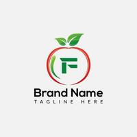 Pomme logo sur lettre F signe. Pomme icône avec logotype concept vecteur