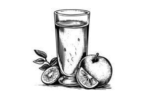 boisson limonade avec citron et menthe main tiré gravure style vecteur illustration