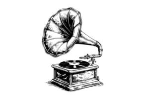 rétro phonographe gramophone ancien gravé vecteur illustration. esquisser main tiré art