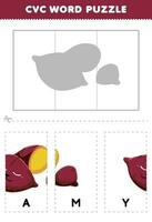 éducation Jeu pour les enfants à apprendre cvc mot par Achevée le puzzle de mignonne dessin animé patate douce image imprimable feuille de travail vecteur