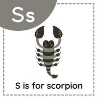 apprentissage Anglais alphabet pour enfants. lettre s. mignonne dessin animé Scorpion. vecteur