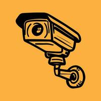 Sécurité caméra. vidéosurveillance surveillance système. surveillance, garde équipement, cambriolage ou vol la prévention. vecteur illustration isolé sur Jaune Contexte.