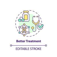 mieux traitement concept icône. livrer amélioré traitement pour les patients. avantage de précision médicament abstrait idée mince ligne illustration. isolé contour dessin. modifiable accident vasculaire cérébral vecteur