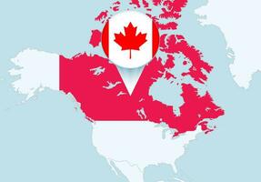 Amérique avec choisi Canada carte et Canada drapeau icône. vecteur