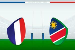 rencontre entre France et namibie, illustration de le rugby drapeau icône sur le rugby stade. vecteur