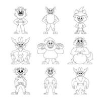 là sont beaucoup marrant et bizarre monstre dessin animé personnages dans une gros collection. enfants coloration page. vecteur