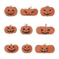 une grand collection de Halloween citrouilles avec effrayant visages. dessin animé style. vecteur