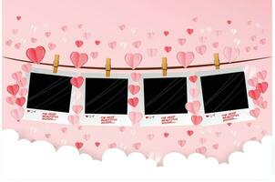 la Saint-Valentin journée carte avec photo cadres pendaison sur vêtements ligne vecteur