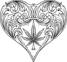 luxueux classique cœur forme fleurir avec marijuana feuille accent des illustrations monochrome vecteur des illustrations pour votre travail logo, marchandise T-shirt, autocollants et étiquette conceptions, affiche, salutation