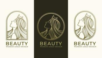 femme beauté moderne or ligne art logo vecteur