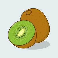 tranche et entier de kiwi dessin animé vecteur illustration. Frais kiwi fruit plat icône contour