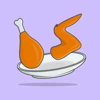 frit poulet sur une assiette dessin animé vecteur illustration. frit poulet nourriture plat icône contour
