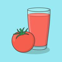 Frais tomate jus avec fruit dans verre dessin animé vecteur illustration. tomate jus plat icône contour