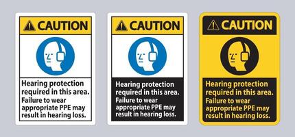 panneau d'avertissement protection auditive requise dans ce domaine, le fait de ne pas porter de protection auditive appropriée peut entraîner une perte auditive vecteur