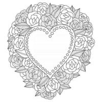 coeur de fleurs dessinés à la main pour un livre de coloriage pour adultes vecteur