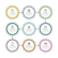 9 modèle de chronologie de cercle de fine ligne d'infographie de données. illustration vectorielle abstrait. peut être utilisé pour la mise en page du flux de travail infographique, l'étape commerciale, la bannière, la conception Web. vecteur