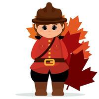 mignonne femelle forêt ranger dessin animé avec feuilles vecteur