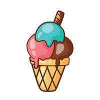 la glace crème scoop dans cône avec Trois les saveurs illustration vecteur pour griffonnage été nourriture illustration