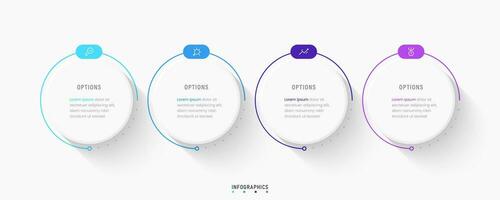 modèle de conception d'étiquettes infographiques vectorielles avec icônes et 4 options ou étapes. peut être utilisé pour le diagramme de processus, les présentations, la mise en page du flux de travail, la bannière, l'organigramme, le graphique d'informations. vecteur