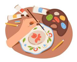 artisanat Fait main loisirs. La peinture de argile des produits. plat vecteur illustration.