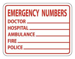 Signe d'étiquette de numéros de téléphone d'urgence sur fond blanc vecteur