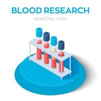 icône isométrique des échantillons de sang. recherche sur le sang. tubes à vide pour la collecte d'échantillons de sang en laboratoire. équipement médical. vecteur