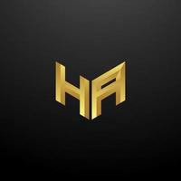 ha logo monogramme lettre initiales modèle de conception avec texture or 3d vecteur