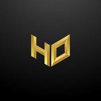 ho logo monogramme lettre initiales modèle de conception avec texture or 3d vecteur