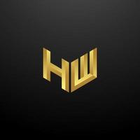 modèle de conception d'initiales de lettre monogramme de logo hw avec la texture 3d d'or vecteur