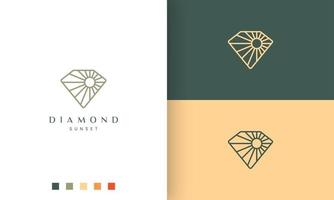 logo soleil diamant en ligne mono et style moderne vecteur