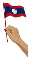femelle main doucement détient petit drapeau lao gens démocratique république. vacances conception élément. dessin animé vecteur sur blanc Contexte