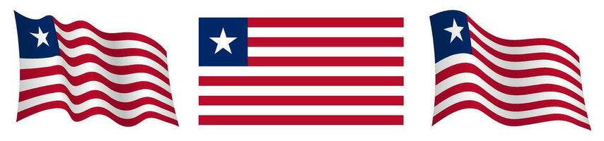 drapeau de Libéria dans statique position et dans mouvement, flottant dans vent dans exact couleurs et tailles, sur blanc Contexte vecteur