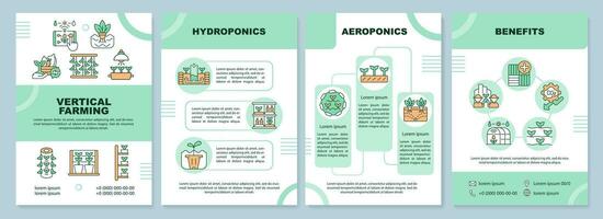 verticale agriculture vert brochure modèle, brochure conception avec linéaire Icônes. 4 vecteur mises en page représentant les types et avantages.