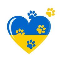 pattes de une chat ou chien sur une jaune-bleu cœur isolé sur une blanc Contexte. vecteur. vecteur