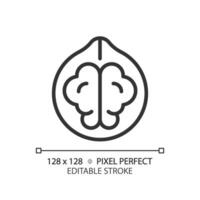 des noisettes pixel parfait linéaire icône. brut noyer. végétalien cuisine. casse-croûte allée. protéine source. culinaire ingrédient. mince ligne illustration. contour symbole. vecteur contour dessin. modifiable accident vasculaire cérébral