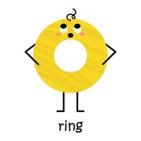 vecteur Jaune bague personnage. mignonne géométrique figure avec affronter, rougir et cheveux. illustration avec bague texte pour école et Jardin d'enfants. mignonne marrant surpris bague forme personnage pour bébé conception.