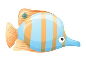 dessin animé bleu poisson avec Orange rayures. vecteur isolé flottant mer créature.