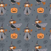 Halloween sans couture modèle avec main tiré éléments et sorcière. vecteur des illustrations