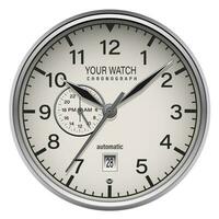 réaliste regarder l'horloge chronographe argent visage tableau de bord noir sur blanc conception classique luxe vecteur