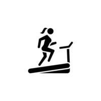 femme fonctionnement sur tapis roulant icône. Facile solide style. courir, femme, Gym équipement, aptitude, exercice machine, sport concept. noir silhouette, glyphe symbole. vecteur isolé sur blanc Contexte. svg.