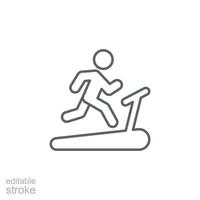 homme fonctionnement sur tapis roulant icône. Facile contour style. courir, coureur, Gym équipement, aptitude, exercice machine, sport concept. mince ligne symbole. vecteur isolé sur blanc Contexte. modifiable accident vasculaire cérébral svg.