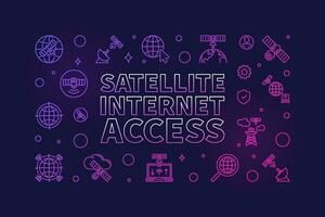 Satellite l'Internet accès vecteur concept mince ligne horizontal coloré bannière. la communication réseau La technologie illustration