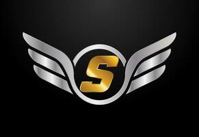 Anglais alphabet s avec ailes logo conception. voiture et automobile vecteur logo concept