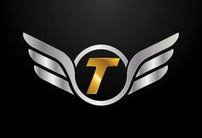 Anglais alphabet t avec ailes logo conception. voiture et automobile vecteur logo concept